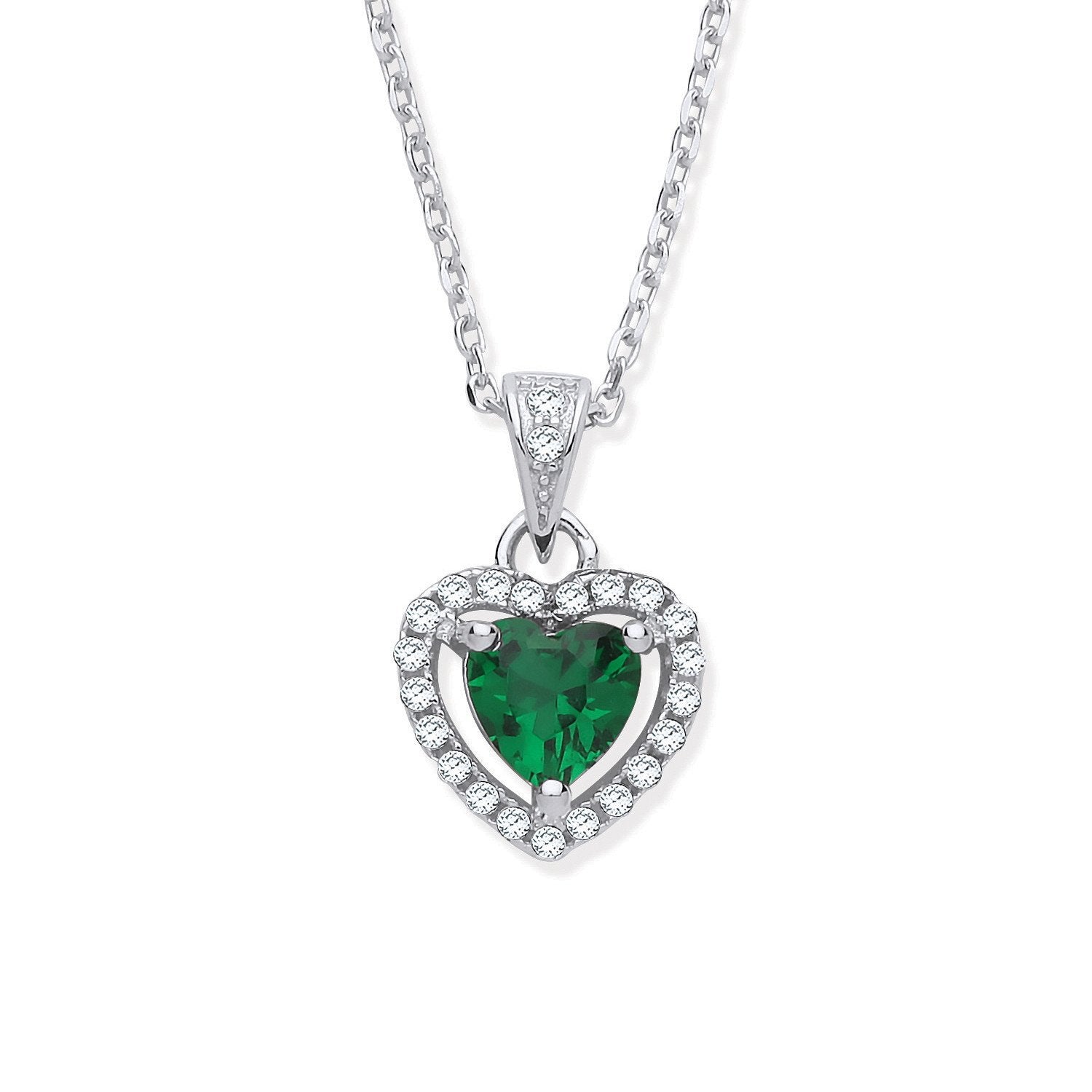 Silver Green Cubic Zirconia Halo Heart Pendant Necklace - Fine Necklace - Certified Authentic – Luxury Jewellery by Im